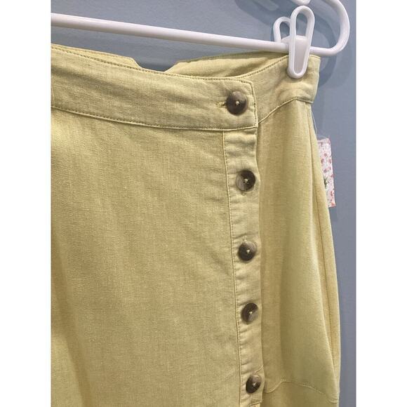 Free People Flounced Linen Midi Skirt Sz 0 NEW Butter Yellow Boho Beachy Coastal - Picture 2 of 9